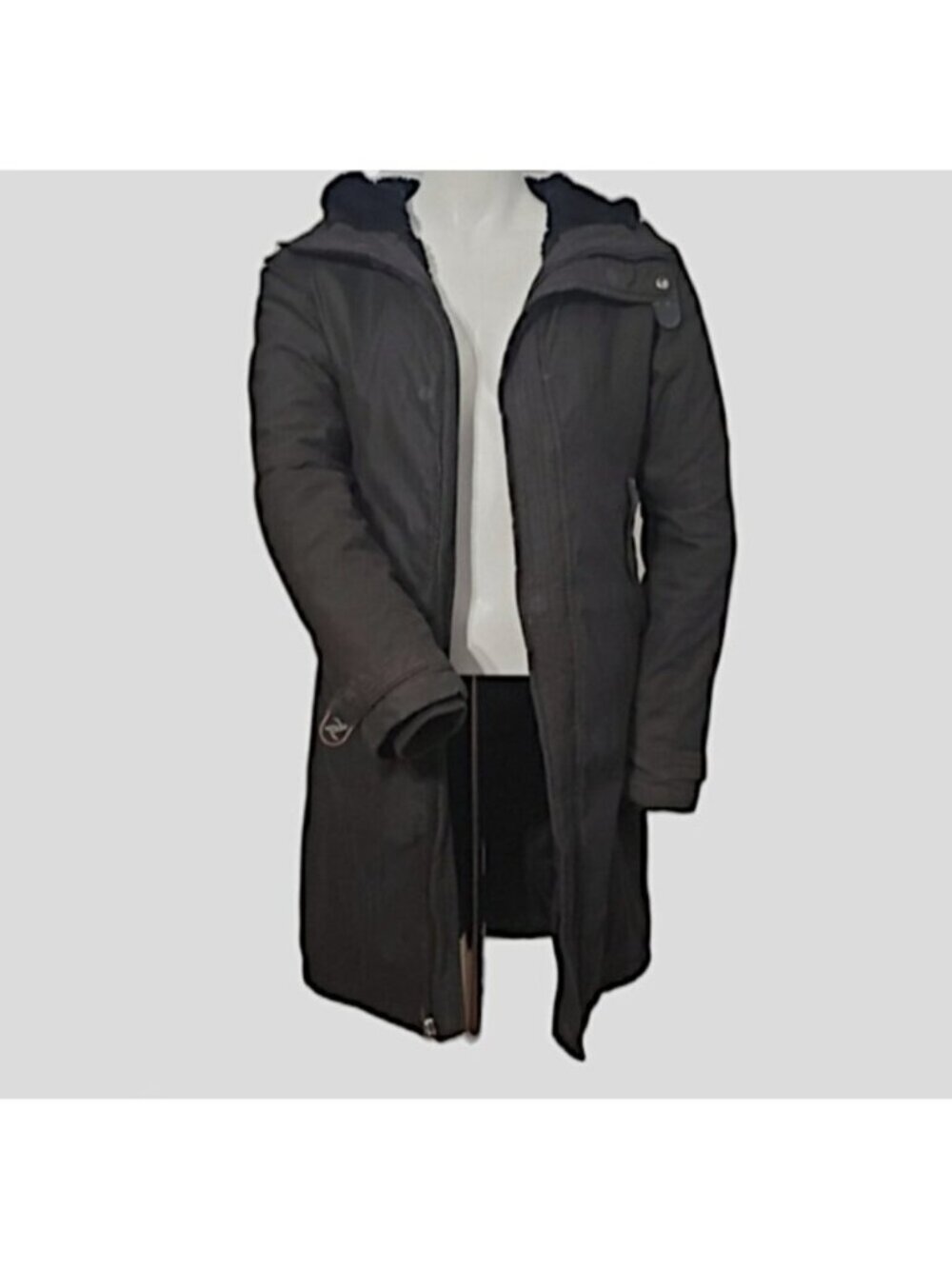 Black Mid Length Parka Coat By Z Coding